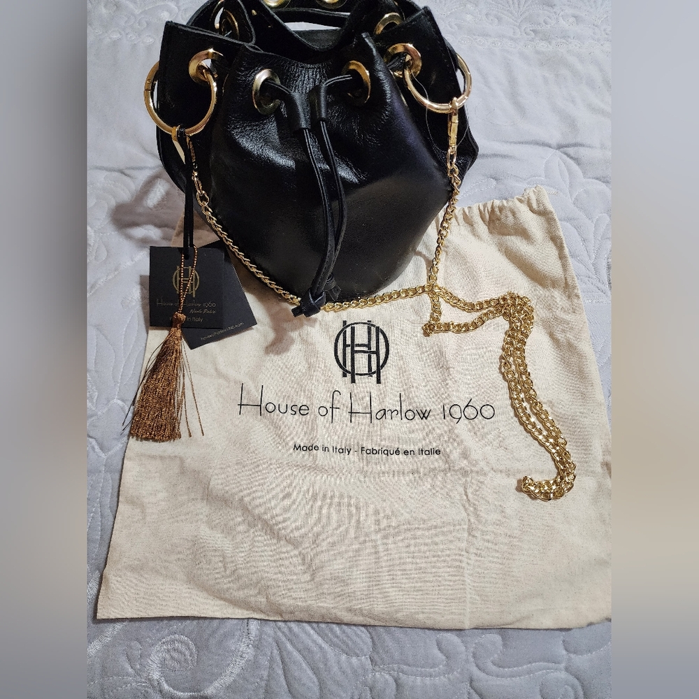 NWT House of Harlow 1960 Leather Bucket Grommet Drawstring Bag